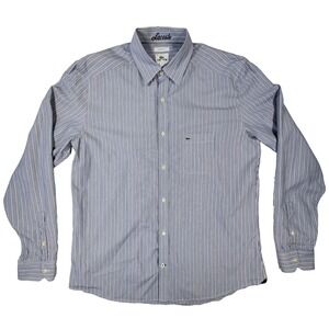 Lacoste Mens Button Up Shirt 42 Modern Fit Blue Stripe Cotton Dress Shirt